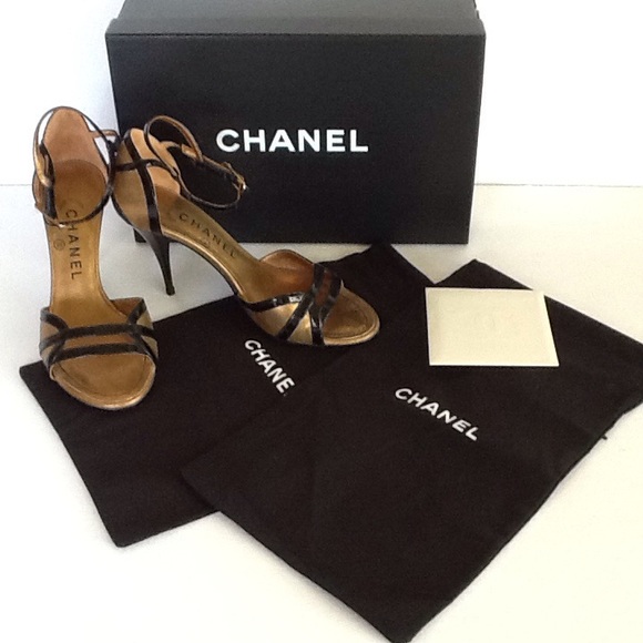 Hold for C. P. Chanel Black/Gold 3.25" Heel - Picture 4 of 8